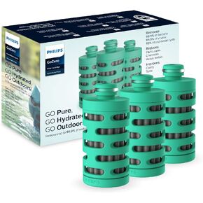 PHILIPS Water GoZero Adventure Filters, Replacement Filter Cartridge, Electro-adsorptive Filter, for GoZero Active Bottle, (3 Counts), 20oz (AWP295/37)
