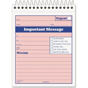 TOPS 2-Part Carbonless Phone Message Book, 4.25 x 6 Inches, Top Spiral Binding, 1 per Page, 50 Sheets, Pink and Canary, (4010)