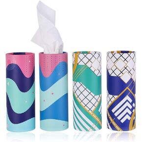Car Tissue Holder with Facial Tissue Bulk, Car Tissues Box Round Container - Tissue Tubes for Car, Travel Tissues Perfect for Car Cup Holder - 4PK (Blue)