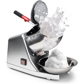 WYZworks Stainless Steel 440 lbs/hr Electric Ice Shaver Machine with Two Extra Blades 250W Ice Crusher Snow Cone Maker Machines for Home, Restaurants, Bars, Party - SILVER
