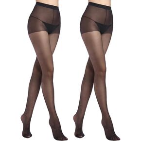 RubyRunk 2 Pack Sheer Tights for Women, Control Top Pantyhose, 15 Denier, run resistant black sheer tights reinforced toe
