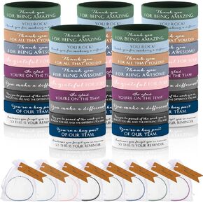 50 Sets Motivational Wristbands Bulk Employee Coworker Appreciation Inspirational Silicone Bracelets Rubber Wristbands Thank You Gifts Tag Organza Bag for Teacher Nurse Assistant (Vivid Colors)