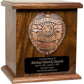 Police Officers, Law Enforcement, Policeman Funeral Cremation Urn, Adult Wood Urn with Personalization