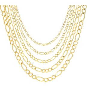 Nuragold 14K الذهب الأصفر الصلبة فيجارو ربط سلسلة قلادة / أطوال 16 "- 30" / العرض 1.2 ملم - 9 ملم / مجوهرات إيطالية الصنع للرجال والنساء