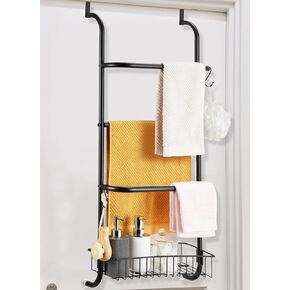 Over The Door Towel Rack, Towel Racks for Bathroom Door Hanging, Door Towel Bar Towel Storage Hanger 4 Tier Behind Door with Hooks for Bath Towels Hand Towel Blanket, Black, YOFOVI in Kuwait