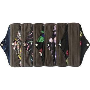 MUMBABY 6 Pieces 25.4cm (10 inch) Regular Charcoal Bamboo Mama Cloth/Menstrual Pads/Reusable Sanitary Pads (Blue, M)