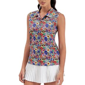 Womens Golf Polo Shirts Sleeveless Tennis Button Down Moisture Wicking Workout Tops