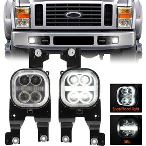 LED Fog Light Assembly with Daytime Running Lights for 2008 2009 2010 Ford F250 F350 F450 F550 Bumper Driving Fog Lamp Kit Plug & Play
