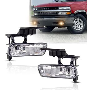 SPIEGEER Fog Lights Assembly for 1999 2000 2001 2002 Chevy Silverado Replacement Kit for 2000 2001 2002 2003 2004 2005 2006 Chevy Suburban/Tahoe 880 12V 27W Halogen Bulbs ​Clear Lens