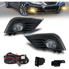 Fog Lights With Chrome Replacement for 2016 2017 2018 Nissan Altima 4-Door Sedan, 1 Pair Front Bumper Fog Lamps with Switch, Harness and Wiring Set (Clear Lens)