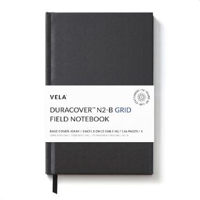 Vela Sciences N2-B Field DuraCover Notebook, 5.5 x 8.5 in (14 x 21.5 cm), 136 Pages, Gray Saturated Weave, Permanent Bound, 70lb Heavyweight Paper (1-Pack, Grid)