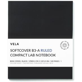 دفتر مختبر Vela Sciences B3-A المضغوط ذو الغلاف الناعم، 7.5 × 9.25 بوصة (19 × 23.5 سم)، 128 صفحة، مجلد دائم، ورق ثقيل الوزن 70 رطل (حزمة واحدة، مسطرة)
