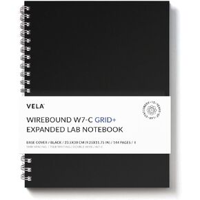 Vela Sciences W7-C Expanded Wirebound Lab Notebook, 9.25 x 11.75 in (23.5 x 30 cm), 144 Pages, Double Wire Looped, 70lb Heavyweight Paper (1-Pack, Grid+)