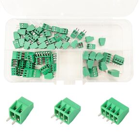 JHCBKFF 60Pcs 2.54mm/0.1" Pitch PCB Mount Screw Terminal Block Connector,2Pin 3Pin 4Pin Terminals 150V 6A for 26-18AWG Cable