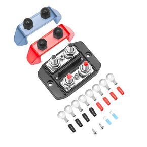 Recoil Dual Row Busbar Positive and Negative 2 x 5/16" Studs 1 x #8 Screw Terminals Power and Ground Distribution Block with Ring Terminals Red & Black