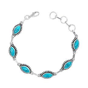 Larimar Stone Silver Overlay Link Bracelet For Women Natural Gemstone Link Chain Bracelet, Handmade Adjustable Link Bracelet For Women Girls Christmas Gifts