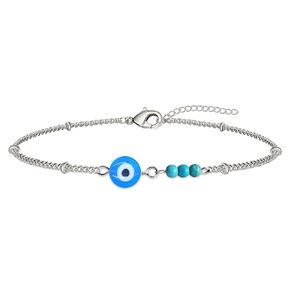 Handmade Evil Eye Turquoise Bracelet Dainty Boho Beach Cute Bracelet Adjustable Turquoises Chain Bracelet for Women (Silver)