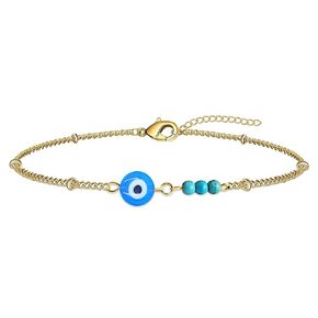 Handmade Evil Eye Turquoise Bracelet Dainty Boho Beach Cute Bracelet Adjustable Turquoises Chain Bracelet for Women (Silver)