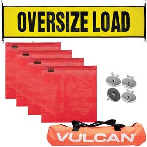 VULCAN Oversize Load Banners, Multi-Color Flags and Magnets Kit - Includes 2 Stretch Cord Oversize Load Banners, 4 Magnets, 4 Red Flags, 4 Orange Flags, and A High-Viz Vented Storage Bag