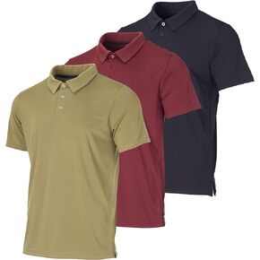 Real Essentials 3 Pack: Men's Dry-Fit Short Sleeve Polo Shirt - Performance Golf Moisture Wicking (Available in Big & Tall)