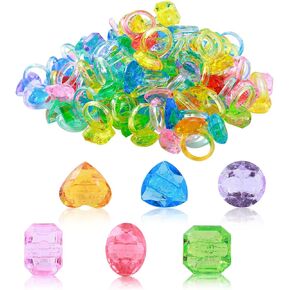 100Pcs Gem Rings Toys for Kids, Bulk Toys Diamond Ring Party Favors for Toddlers, Colorful Princess Ring Dress Up Accessories for Carnival Prizes,Goodie Bag Stuffers,Pinata Fillers,Birthday