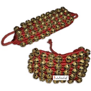 Prisha India Craft ® Kathak (5) Five Line Big Bells (16 No. Ghungroo) Ghungroo Red Pad Indian Classical Dancers Anklet Musical Instrument Bharatnatyam, Kuchipudi, Odissi Ghungru