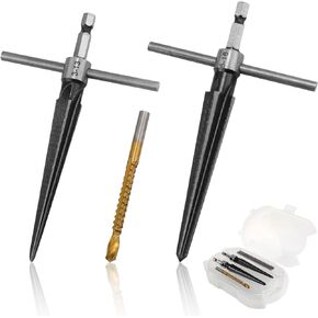5pcs Tapered Reamer Tool Set, 3-13mm (1/8''-1/2'') & 5-16mm(1/2"-5/8") Bridge Pin Hole Hand Reamer Tool Detachable T-Handle Tapered Reamer for Guitars Wood Plastic PVC Pipes Cutting