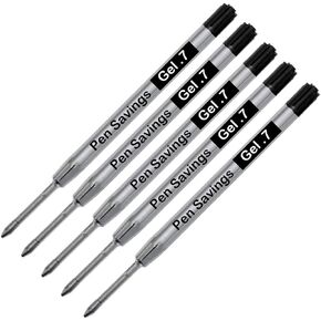 5 Pack, Pen Savings Gel Pen Refills Compatible with Parker Ballpoint Pens, .7mm, Smooth Writing, Frictionless Flow (Bulk Packed) (Black)