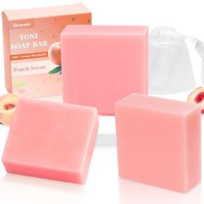 Yoni Soap Bar Yoni wash Set, Yoni Bar Soap Feminine Wash for Women Ph Balance, 3 Pack Gentle V Cleansing Intimate Soap Yoni Wash Eliminates Odor Moisturizing (peach)