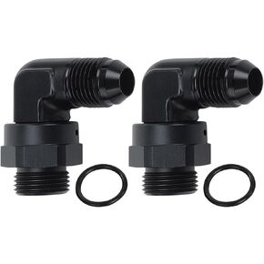 AC PERFORMANCE Black Aluminum 90 Degree -6 AN Male Flare to -8 AN ORB O Ring Port Thread 3/4 x 16 Swivel Fitting Adapter