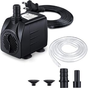 CWKJ Fountain Pump, 160GPH(10W 600L/H) Submersible Water Pump, Durable Outdoor Fountain Water Pump with 4.9ft Tubing (ID x 1/3-Inch), 3 Nozzles for Aquarium, Pond, Fish Tank, Water Fountain Pump