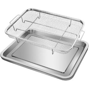 Air Fryer Basket for Oven 2 Set Stainless Steel, Air Fryer Accessories Oven Rack and Crisper Tray, Bacon Cooker Broiler Pan for Oven, Bakeware Sets Oven Rack-2-Set Large & Medium