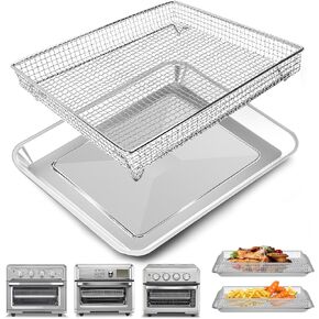 Air Fryer Basket Tray Replacement for Cuisinart TOA-60 TOA-65 TOA-70 Toaster Air Fryer Convection Oven, 12.2 * 11'' Mesh Air Fryer Stainless Steel Basket Wire Rack Accessories Parts, Dishwasher Safe
