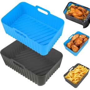 بطانات مقلاة هوائية من السيليكون مستطيلة 2 حزمة 8.0 بوصة بطانات Airfryer 8-10 QT بطانات مقلاة هوائية مزدوجة قابلة لإعادة الاستخدام وعاء فرن بطانة صينية الخبز، سلة مقلاة الهواء سلة سيليكون حصيرة وعاء مقلاة الهواء اكسسوارات المطبخ in Kuwait