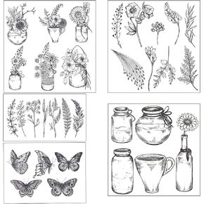 Guirongxin 5 Sheets Flower Branches and vase Transparent Clear Stamp for DIY Fun Making Scrapbooking, 5.6x5.6inch/11x9cm/4.4x3.5inch
