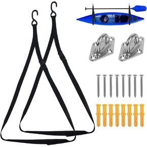 Kayak Storage from Wall or Ceiling Holds,Adjustable Double Kayak Storage Straps with Carabiner Paddle Clips,Kayak Storage Sling for Indoor and Outdoor Kayak & Surfboards, SUP or Canoe(1inch,1.5inch)