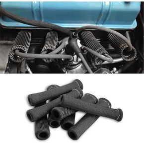 8 Pcs Spark Plug Wire Boots 1200 Degree Heat Shield Thermal Protection Insulator Sleeve Cover, 6" Spark Plug Wire Protector (Black)
