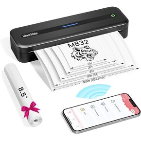 Ponek Travel Printer, Portable Printers Wireless for Travel, M832 Bluetooth Printer for iPhone & Laptop, Support 8.5"x11" US Letter/A4/4/3/2" Paper, Portable Thermal Printer for Office, Car, Home