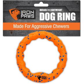 Iron Paws Indestructible Dog Ring Toy, Orange - Tough Dog Pull Toys for Aggressive Chewers, Dog Flying Disc for Fetch, Tug of War and Dog Training