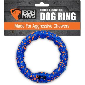 Iron Paws Indestructible Dog Ring Toy, Orange - Tough Dog Pull Toys for Aggressive Chewers, Dog Flying Disc for Fetch, Tug of War and Dog Training