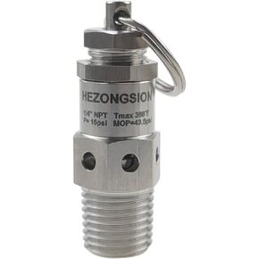 Mini 1/4" NPT Male Adjustable Pressure Relief Valve SS304 Stainless Steel PRV Safety Valve with Lock, 145psi Set Pressure,115-175psi Adjustable Pressure Range