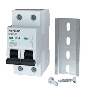 KERWINN Miniature Circuit Breaker 120V/240V ac Circuit Breaker 2Pole 32Amp Smart Circuit Breaker DIN Rail Mount for Marine Power Systems,Solar photovoltaic Systems(C32A)