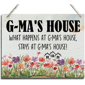 Rustic Sign, Mother's Day Gift, Grandma's Gift, Mom's Gift, Hanging Printed Wood Wall Art Sign Decor, G-Ma's House What Happens At G-Ma's House, Stays At G-Ma's House, Sign Gift for Grandma