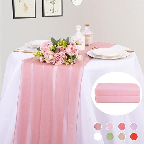 ruiyok 5 حزم لافندر الشيفون الجدول عداء 30 × 120 بوصة نسيج شفاف رومانسي لديكورات الزفاف، 10ft دش الطفل وعيد ميلاد حزب كعكة الجدول الزينة in Kuwait