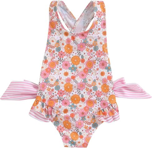 Toddler Kids Girl One Piece Swimsuit Floral Sleeveless Backless Swimwear Bowknot Ruffled Bathing Suit Beachwear in Kuwait