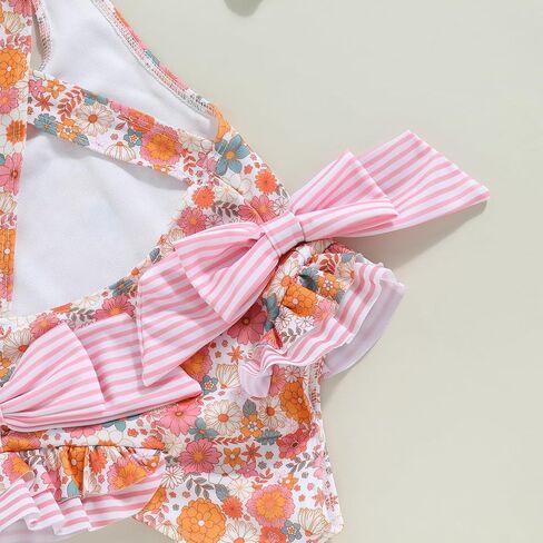 Toddler Kids Girl One Piece Swimsuit Floral Sleeveless Backless Swimwear Bowknot Ruffled Bathing Suit Beachwear in Kuwait