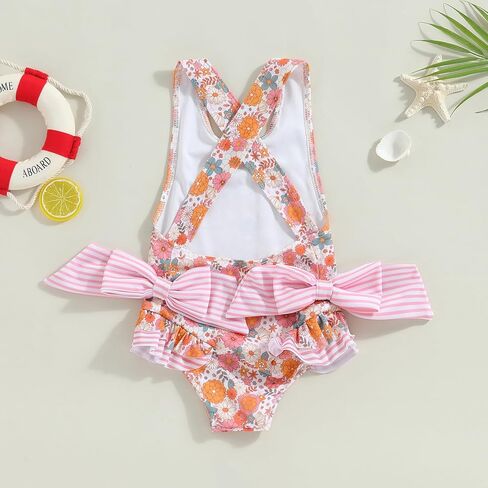 Toddler Kids Girl One Piece Swimsuit Floral Sleeveless Backless Swimwear Bowknot Ruffled Bathing Suit Beachwear in Kuwait