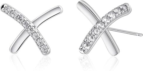 X شكل 925 أقراط من الفضة الاسترليني Sutd تشيكوسلوفاكيا مقلد الماس أقراط هيبوالرجينيك الحد الأدنى أقراط فضية أقراط للنساء العصرية in Kuwait