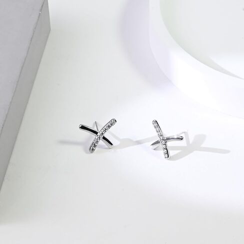 X شكل 925 أقراط من الفضة الاسترليني Sutd تشيكوسلوفاكيا مقلد الماس أقراط هيبوالرجينيك الحد الأدنى أقراط فضية أقراط للنساء العصرية in Kuwait