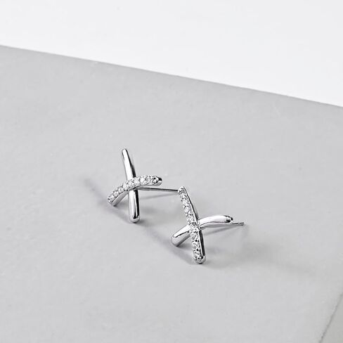 X شكل 925 أقراط من الفضة الاسترليني Sutd تشيكوسلوفاكيا مقلد الماس أقراط هيبوالرجينيك الحد الأدنى أقراط فضية أقراط للنساء العصرية in Kuwait